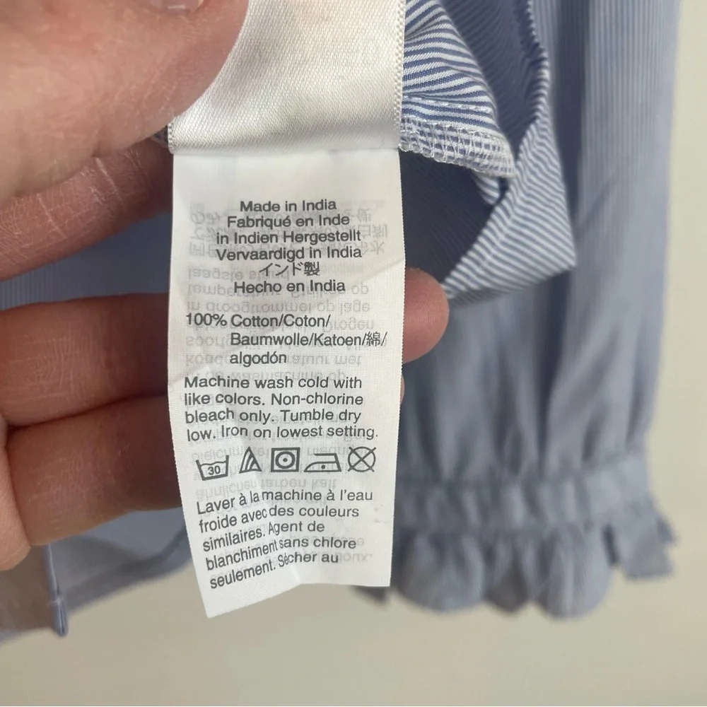 J. Crew Women's Blue and White Stripe Ruffle Button Down Shirt - Picture 9 of 9